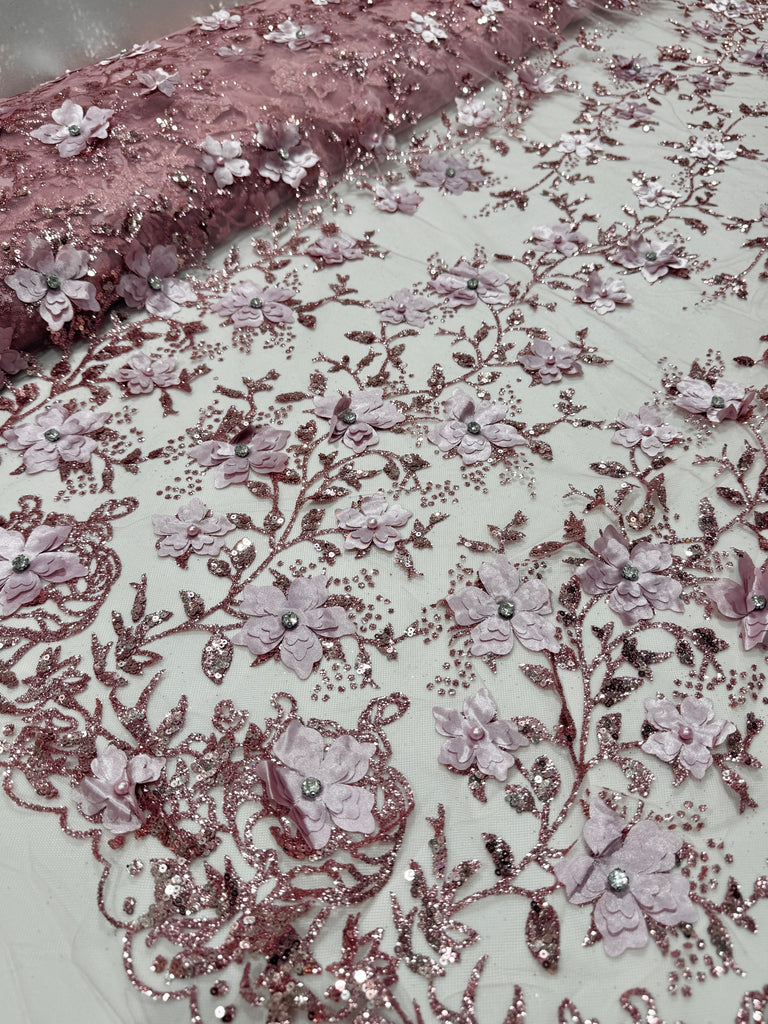 Tul Glitter De DiseñoY Flor 3D "Claudia"