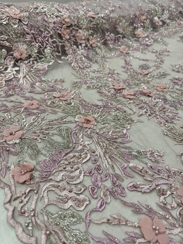 Tul Bordado Con Pedrería y Flor 3D “Darana”