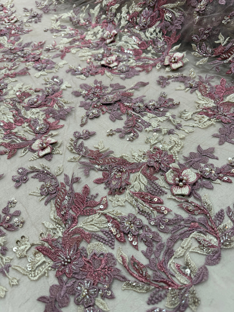 Tul Bordado Con Pedrería y Flor 3D “Karime”