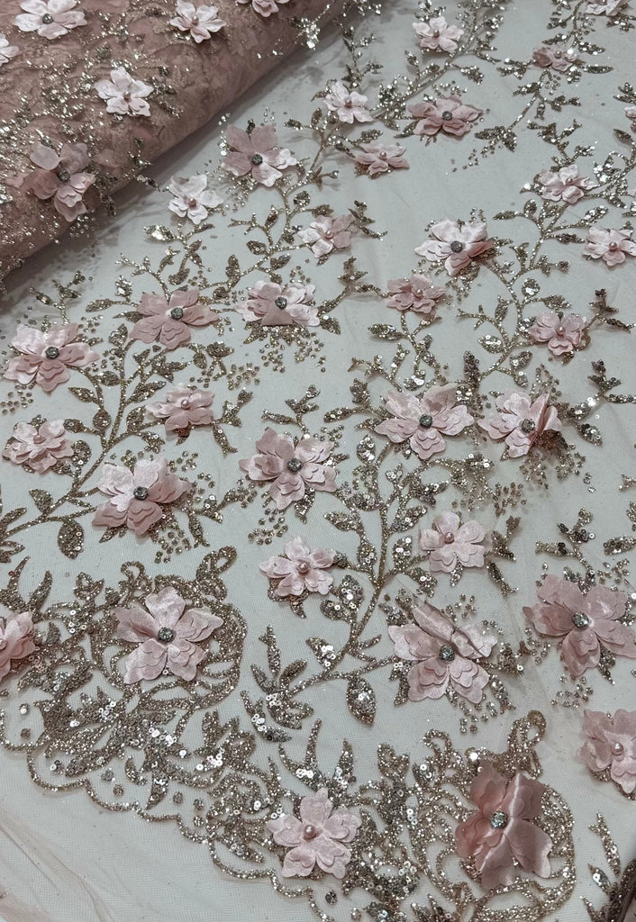 Tul Glitter De DiseñoY Flor 3D "Claudia"