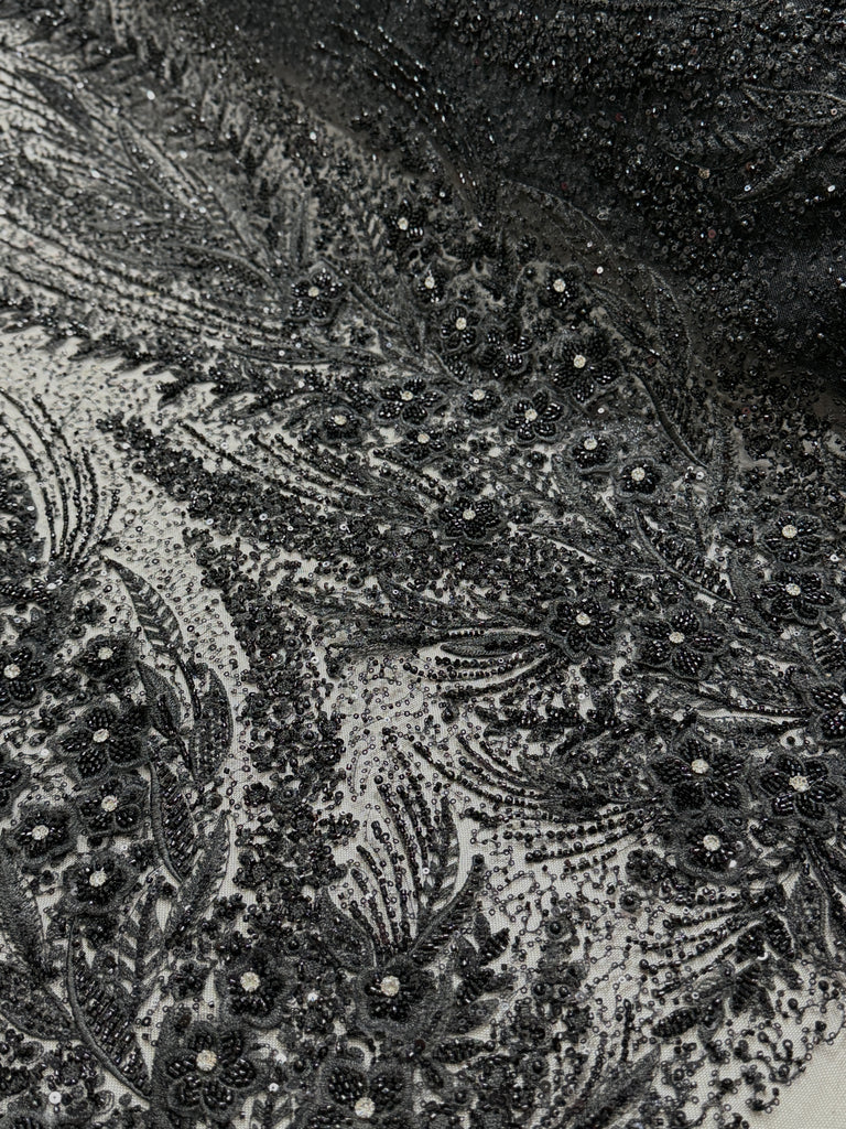 Tul Bordado Pedreria Y Flores "Libia"