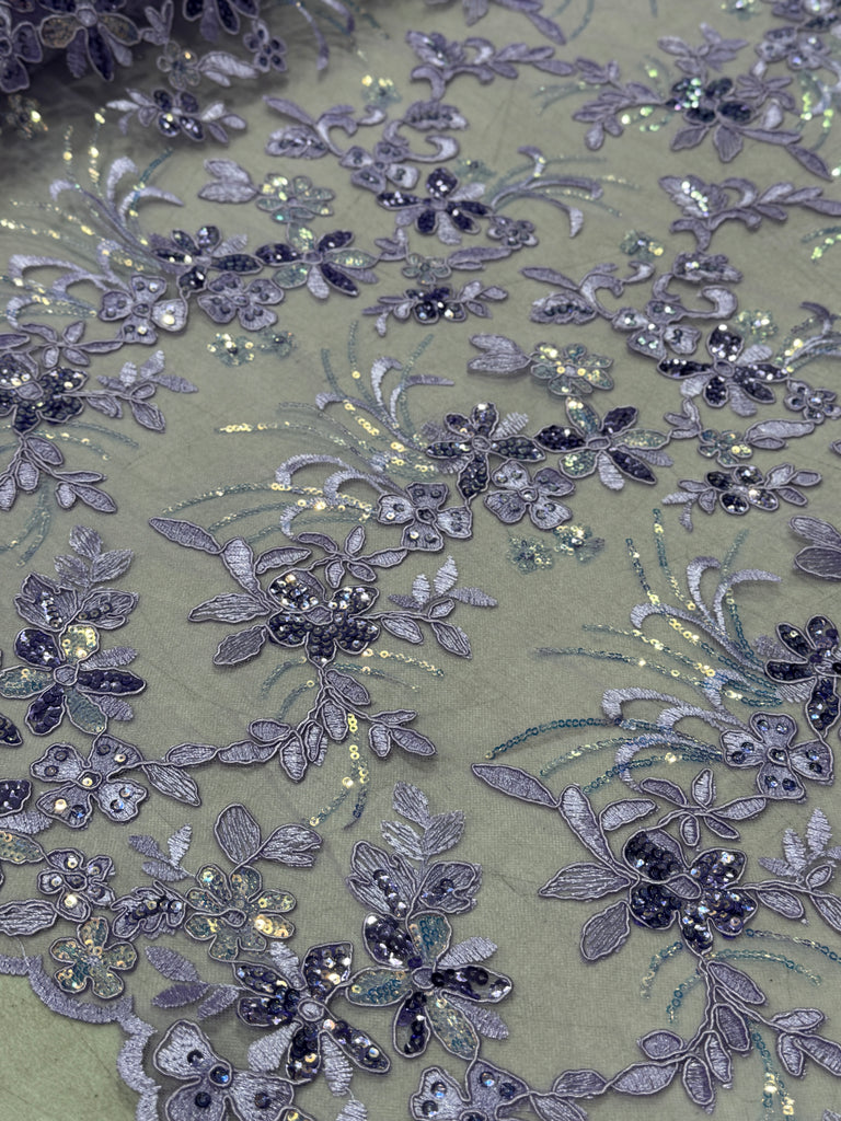 Tul Bordado Con Lentejuela Tornasol "Aslan"