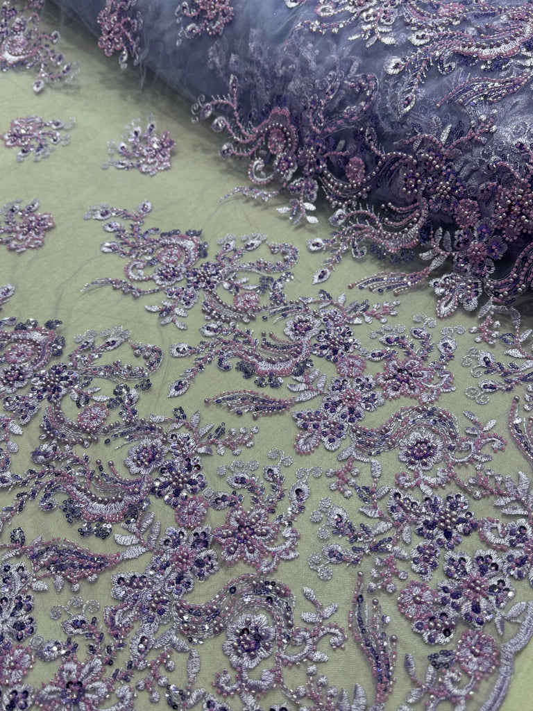 Tul Bordado Con Pedrería "Burdeos"