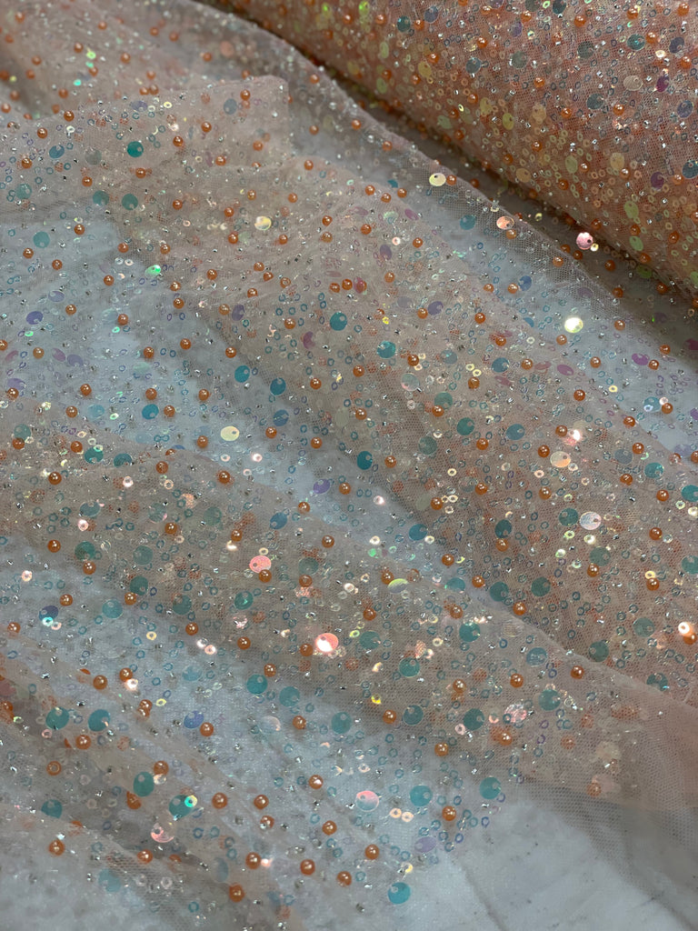Tul Bordado con Perlas Y Lentejuela "Luces"